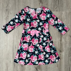 Crown & Ivy Pleated Floral Girls Dress size 7, Long Sleeve, Bow